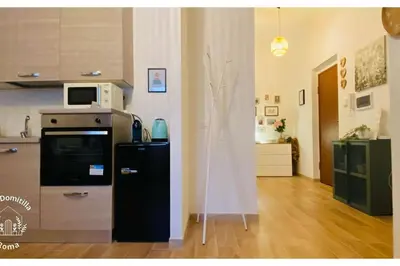 a kitchen with a refrigerator and a microwave at Casa Domitilla in Rome