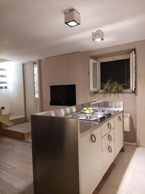 a kitchen with a stove and a counter top at La Dimora di Roma in Rome