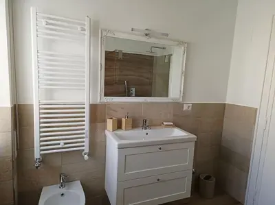 a bathroom with a sink and a mirror and a toilet at S Peter suite appartamento ristrutturato in centro in Rome