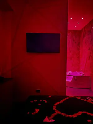 a red room with a tv on a red wall at Gold House Roma in Rome