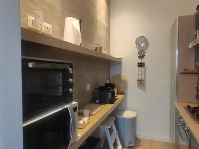 a kitchen with a counter with a microwave on it at Anna Lucia's Flat vicino a Trastevere e al San Camillo in Rome