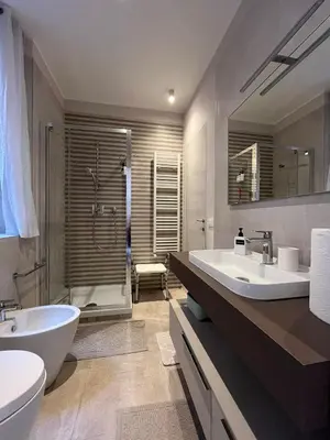 a bathroom with a toilet and a sink and a shower at Anna Lucia's Flat vicino a Trastevere e al San Camillo in Rome