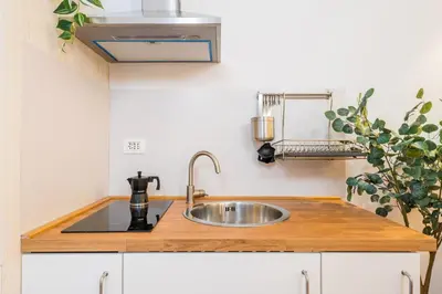 a kitchen counter with a sink and a plant at Archetto Loft, Cozy and Cute Place in Trastevere in Rome