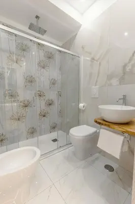 a bathroom with a shower and a sink and a toilet at BeB Domus Arbenzio San Giovanni Suite in Rome