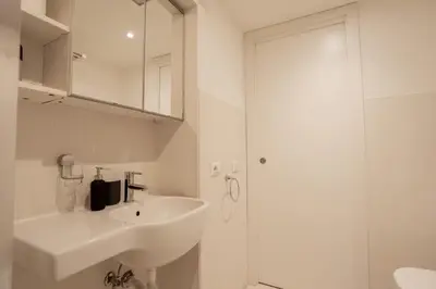 a white bathroom with a sink and a shower at Rome City Center loft - special offer in Rome