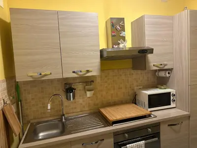 a kitchen with a sink and a microwave at Sunflower Rome in Rome
