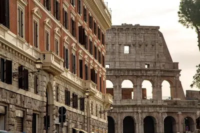 a view of the colosseum and the leaning tower at Emperor's View in Colosseum in Rome