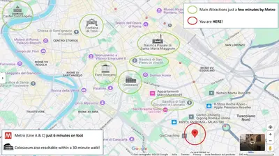 a map of a park with circled attractions at Heart Of Rome Luxe Suite in Rome