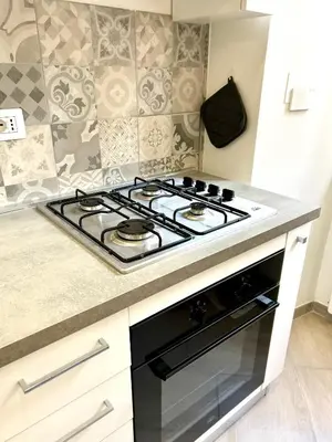 a stove top oven sitting inside of a kitchen at Vacanze Romane at Furio Camillo in Rome