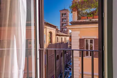 a view from a window of a city street at Chic Spanish Steps Retreat in Rome