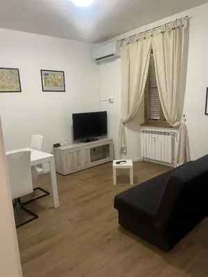 a living room with a couch and a television at Casa Roma in Rome