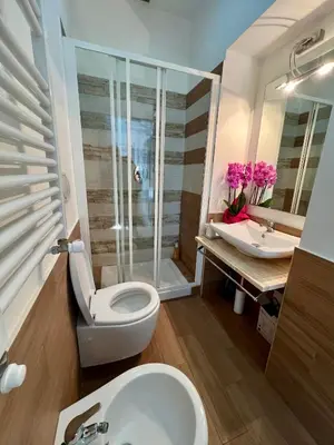 a bathroom with a toilet and a shower and a sink at Angelo ai Musei Vaticani bilocale in Rome