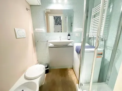 a bathroom with a sink and a toilet and a shower at Casetta Vaticano in Rome