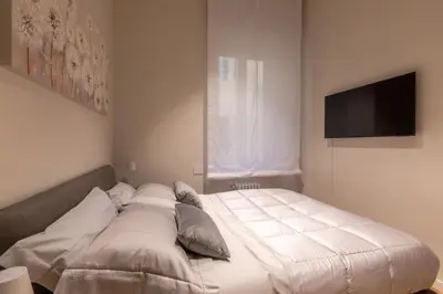 a large bed in a bedroom with a flat screen tv at Vatican Charming RHome in Rome