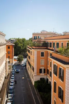 an aerial view of a city street with buildings at Casa Carmine in Trastevere in Rome