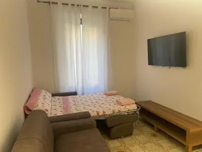 a living room with a couch and a flat screen tv at Rosa di San Giovanni in Rome
