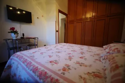 a bedroom with a bed with a floral bedspread at Domus Roma G&R in Rome