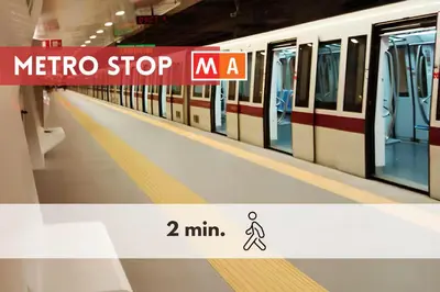 a metro station with a metro stop and a train at Rome Dolce Vita Luxury Apartment 4 km da Colosseo in Rome