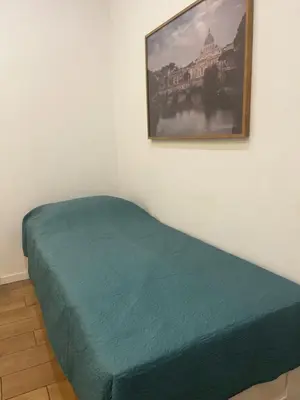 a bed in a room with a picture on the wall at DomuSolina in Rome