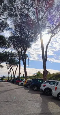a row of cars parked in a parking lot with trees at Nico's Apartment in Rome