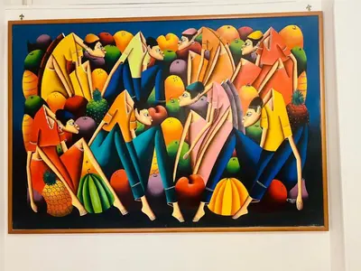 a painting of people with fruits and vegetables at Nansen Flats in Rome