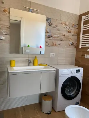a bathroom with a washing machine and a sink at Duck House Gemelli in Rome