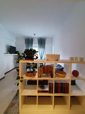 a book shelf with books on it in a living room at Casa verde di Mia in Rome
