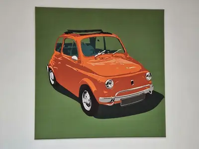 a painting of a orange car on a green background at Be Your Home - Spritz Apartment in Rome