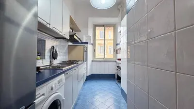 a kitchen with a sink and a washing machine at Domus Leonis in Rome
