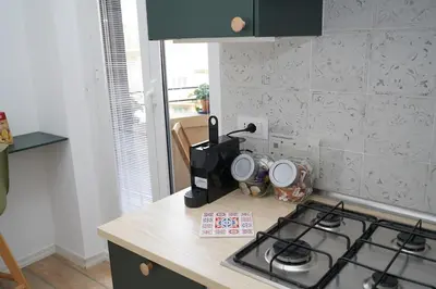 a kitchen with a stove and a counter top at Appartamento Vaticano Metro A in Rome