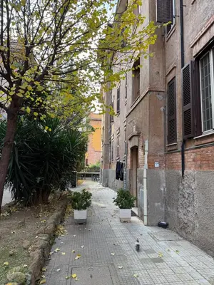 an empty street with a tree and a building at La casa di Giulia in Rome