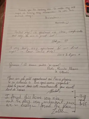 a letter to my mom thanking me for helping merieve at La casa di Giulia in Rome