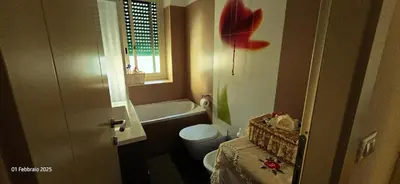 a bathroom with a toilet and a bath tub at L'Oasi di Monteverde - grazioso e collegatissimo in Rome