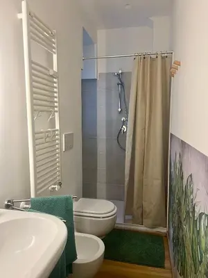 a bathroom with a toilet and a shower at Al lotto 27 Garbatella Storica in Rome