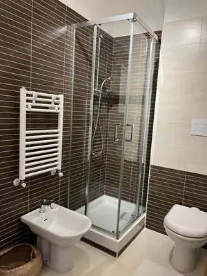 a bathroom with a shower and a toilet and a sink at Daniela Luxury Apartment in Rome