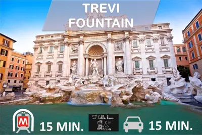 a bedroom with a bed and a large painting on the wall at Helle Hus - 4 min to Metro, Modern & Quiet, Direct to Colosseum in Rome