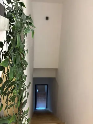 a hallway with a plant in the corner of a building at Ilia12 home in Rome