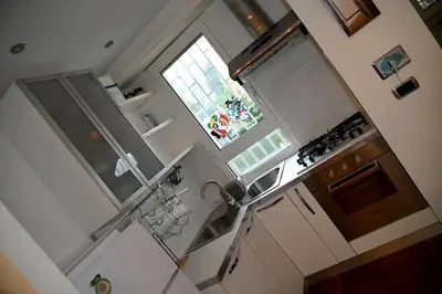 an overhead view of a kitchen with a sink and a window at Casa 12 in Rome