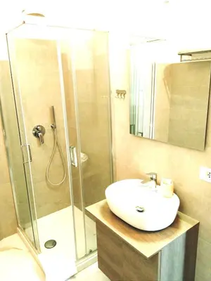 a bathroom with a sink and a shower at DOMUS REMO Room #1 in Rome