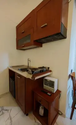 a kitchen with a sink and a microwave at Front Vatican museum in Rome