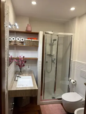 a bathroom with a shower and a sink and a toilet at Gina's House Trastevere Station in Rome