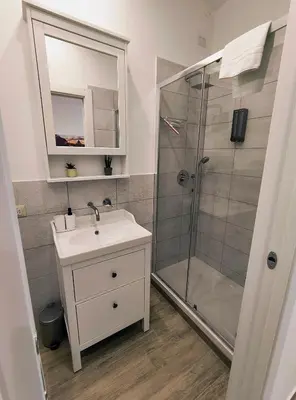 a bathroom with a sink and a shower at San Pietro Experience in Rome
