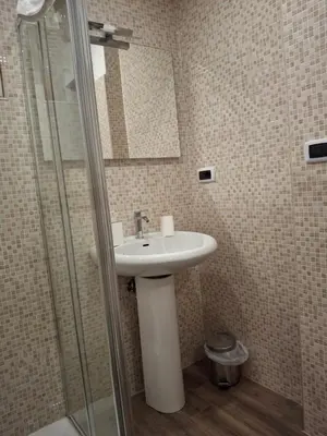 a bathroom with a sink and a shower at Imperial Apartment in Rome