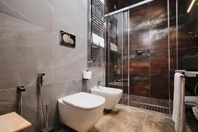 a bathroom with a toilet and a shower at Le Arcate, suite 1 Lavinia, suite 2 Lucilla in Rome