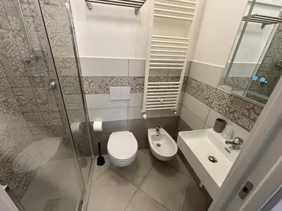 a bathroom with a shower and a toilet and a sink at Guest House Vatican Room da Gabry in Rome