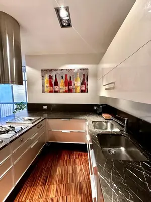 a kitchen with a sink and some bottles on the wall at Dimora XIX in Rome
