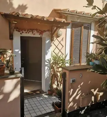 a small house with a door and some plants at Parrot Room - Camera a Roma con bagno privato in Rome