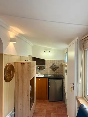 a small kitchen with a refrigerator and a sink at Vatican Staircase in Rome