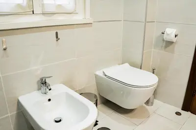 a white bathroom with a toilet and a sink at Vaticano-Cornelia Luxury Home in Rome