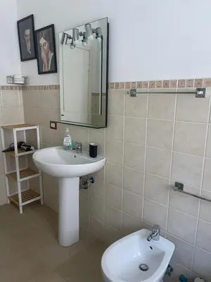 a bathroom with a sink and a toilet and a mirror at Vatican Time apartment in Rome